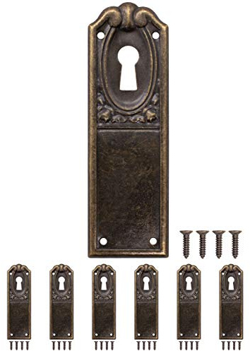 FUXXER 6x Antike Schlüssel-Schilder Messing, Schloss-Rosetten, Vintage Jugendstil 90x28mm