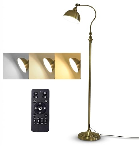 GUSICA Golvlampa vintage dimbar, retro mässing industriell golvlampa, ögonskydd LED-läslampa med fjärrkontroll (inklusive fotbrytare), justerbar golvlampa för matsal, sovrum