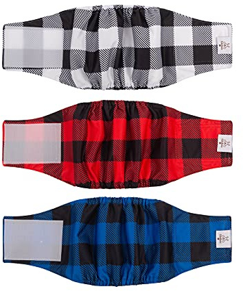 CuteBone Männlich Waschbare Hundewindeln Bauchbänder,3 Stück Wiederverwendbare Hund Bauchband für Rüden Hochsaugfähige Hundewickel mit Flexiblem Klettverschluss DM27S-DE