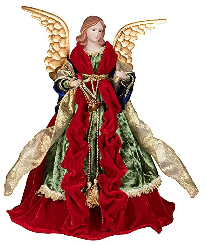 KI Store Large Angel Christmas Tree Topper 45cm Unlit Red Gold Angel Figurines Treetop for Christmas Decoration