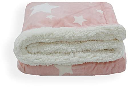 Acomoda Textil - Manta para Bebé, Manta Cuna 100x140 cm. Manta Bebé Estrellas con Borreguito, Suave, Cálida y Ligera. (Rosa)