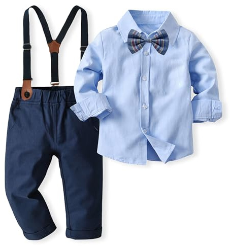 Volunboy Baby Jungen Anzug Set Bekleidung Hemd mit Fliege + Hosenträger Hosen Strampler Anzug