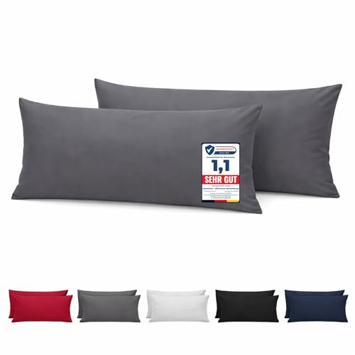 Komfortec Kissenbezug 2er Set - 100% Mikrofaser, Weich & Atmungsaktiv, mit Reißverschluss - Kopfkissenbezug - Waschbar & Pflegeleicht - Anthrazit - 40 x 80 cm