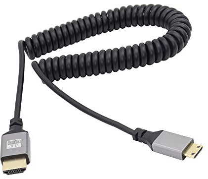 RIIEYOCA Câble spiralé Mini HDMI vers HDMI 4K, Prise en charge du cordon à ressort rétractable Mini HDMI mâle vers HDMI mâle 3D et 4K, 1080p, pour ordinateur portable, projecteur, TV (1 m/3,28ft)