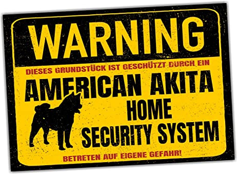 American Akita Inu Dog Schild Warning Security System Türschild Hundeschild Warnschild