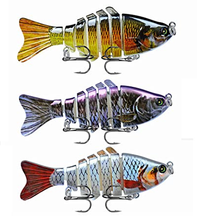 OriGlam 3 Stück Angelköder, mehrgelenkig, lebensechte Schwimmköder, segmentierter Barsch-Angelköder für Barsch, Forelle, Zander, Hecht, Moschus, Rotauge, Lachs