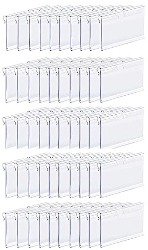 50 Stück 100x42mm Transparent Kunststoff Etikettenhalter, PVC Preisschildhalter Kunststoff Regal Etikettenhalter Namenskarten Halter für Supermarkt, Geschäft, Büro, Zuhause