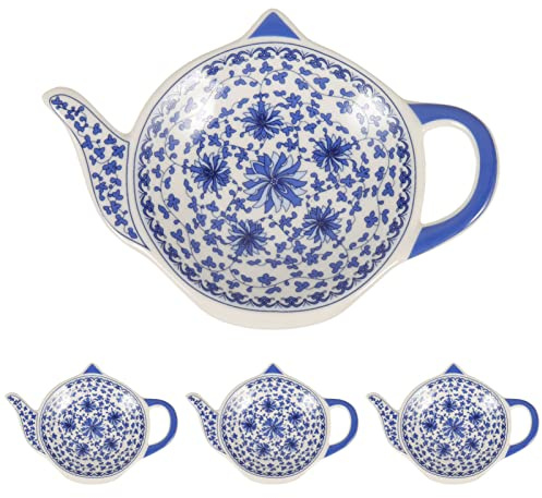 Cabilock 4 Piezas Plato de cerámica en Forma de Tetera Bandeja de Anillo de joyería Plato de condimento Bandeja de mostrador Bolsas de Adorno Plato de Aperitivos de cerámica tazón de Salsa