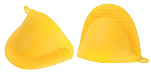 sourcing map 2pcs Thickened Mini Oven Gloves, Heat Resistant Silicone Oven Mitts Finger Pinch Grips Pot Holder for Kitchen, Cooking, Baking, BBQ Heat Resistant Gloves, Yellow