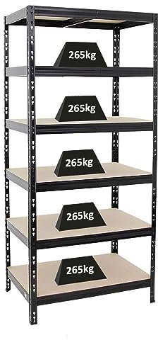 PROREGAL Schwerlastregal Giant Tiger HxBxT 200x90x60 cm Fachlast 265kg, 6-Ebenen, Gesamtlast 1590 kg, Schwarz, Kellerregal, Steckregal, Garagenregal, Lagerregal