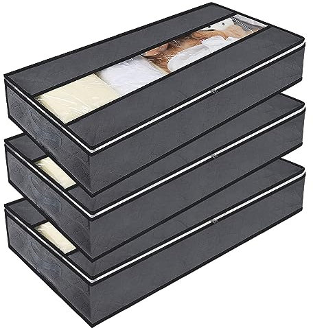 Sitayakuma Unterbettkommode mit Sichtfenster - 3 Stück, (100x50x18cm) Flach Unterbett Aufbewahrungstasche Kleideraufbewahrung, Decken Bettwäsche Organisator Lagerbehälter, Under Bed Storage Box