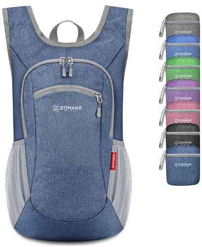 ZOMAKE Kleiner Leichter Rucksäcke 10L Mini Day Bag für Wandern Reisen und Städtetrips,Faltbarer Rucksack für Damen Herren Kinder und Jugendliche(Saphirblau)