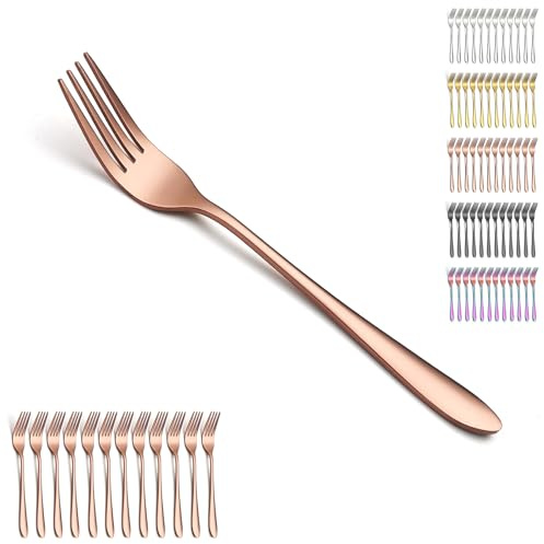 Berglander Roségold Tafelgabel Set mit 12 Stück 20.5cm, Edelstahl Gabel Set, Gabeln für das Abendessen für Zuhause, Restaurant, tägliches Essen, leicht zu reinigen und spülmaschinenfest