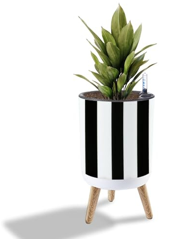 GDYAONCA Pflanzen Blumentopf Gestreift Schwarz Weiß Pflanztöpfe mit Ständer Indoor Outdoor Pflanzenständer für Pflanzen Ecke Wohnzimmer Balkon Garten Terrasse