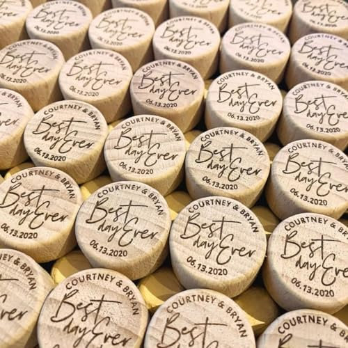 Tapón de corcho de vino personalizado para boda, fiesta, regalo de agradecimiento a granel para invitados, tapones de madera personalizados para botellas (50 unidades, 2,8 x 3 x 1,8 cm)