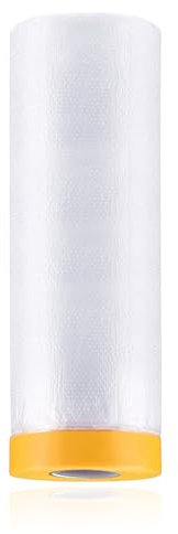 qhklew Telo Imbianchino Copritutto, 1,4 x 25 m Telo Plastica Copritutto, Telo Protettivo per Mobili, Trasparente Pellicola Antipolvere, Pellicole Mascheranti con Nastro Adesivo per Vernice Spray