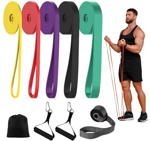 AUSYIWI Übungsbänder 5-teiliges Set mit 5 Widerstandsstufen, 100% Latex Übungsbänder, Widerstandsbänder, Gymnastikbänder, Widerstandsbänder für Fitness/Stretching/Yoga/Krafttraining