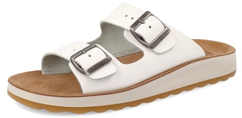 Barrea, Ciabatte Donna in Ecopelle, con Doppia Fibbia Regolabile, Aperte, Sottopiede in Pelle, Bianco, 39
