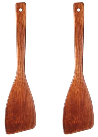 2-Piece Long Handle Non-Stick Heat-Resistant Wooden Cooking Spatula Set