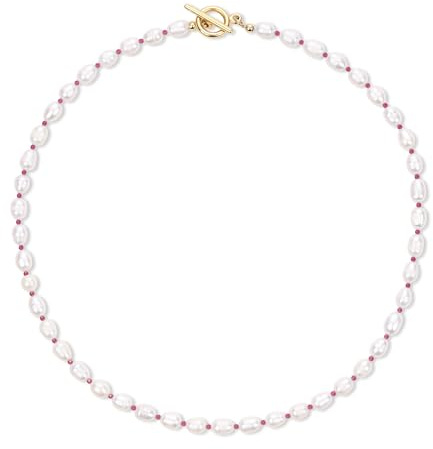 COAI Damen Perlenkette mit natürlichen Perlen und wählbaren Edelsteinperlen wie Rubin, Spinell und Lapislazuli