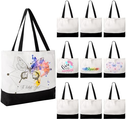 Joyclub 10 Pack Large Canvas Tote Bags Bulk Sublimation Blanks with Long Handle 18.5 x 15 x 4 inch Heavy Duty Totes Polyester Bags Wide Reusable Grocery for DIY Decorating Crafting Painting Shopping