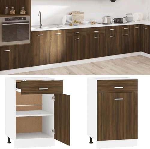 Homgoday Armario bajo de Cocina Madera ingeniería Marrón Roble Mueble bajo de Cocina con cajones,Mueble Cocina bajo sin encimera Armario de Cocina Muebles