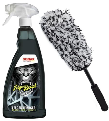 Craft-Equip Felgen-Reinigungs-Set bestehend aus dem SONAX 1000ml FelgenBeast Felgenreiniger + Craft-Equip Microfaser Felgenbürste