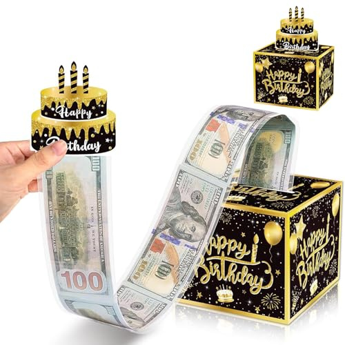 JSTHHTT Geldgeschenke Geburtstag Überraschungsbox für Männer Frauen Geburtstag Surprise Box, Lustige Geldgeschenke Geburtstag, Schwarz Gold DIY Geburtstag Geschenkverpackung Geldgeschenke Verpackung