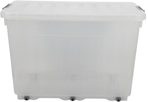 Jolie Max 72L Storage Boxes with Wheels, Heavy-Duty Plastic Storage Containers with Lids, Stackable & Nestable Design with Side Latching Buckles, Transparent. (62 x 44.5 x 40.5 cm) (1)