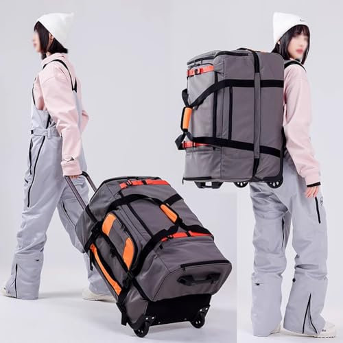 MegLob Professioneller Ski-Gepäck-Rucksack, Rolling-Reise-Rucksack Für Alle Skiausrüstung, Mobiler Ski Und Snowboard-Rucksack, Wasserresistenten Rucksack Für Skifahren,100l orange