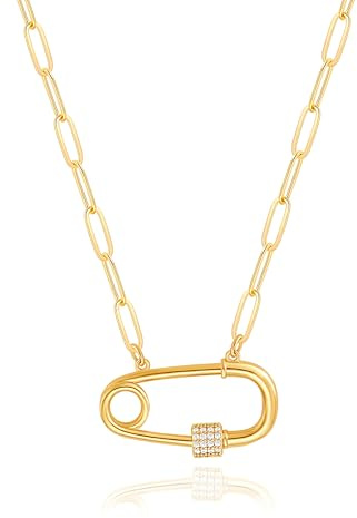 KOOUNUATA Zarte 18K Gold Mode Anhänger Halskette Minimalistische Geometrische Kettenverbindung Handgefertigter Schichtschmuck für Frauen und Mädchen