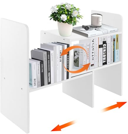 STARVAST Schreibtischregal Holz,Kleines Bücherregal Regal Weiß,Schreibtischregale Organizer,Verstellbare Desktop Organizer Bücherregal für Büro,Küche (Weiß)