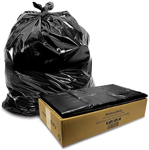 JeeJaan® 200 Large Bin Bags Heavy Duty Black Refuse Sacks for Household Garbage 100L Capacity Strong Black Bin Liners for –Rubbish Garbage Bags - (18 x 29 x 39)