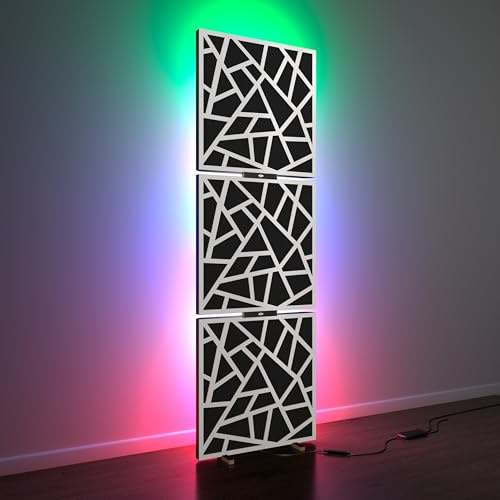 3er-Pack – Akustikpaneele „SKYROSS” mit Stehleuchte RGB-Licht | Mobiler LED-Akustikständer mit Hintergrundbeleuchtung | 150 x 50 x 5 cm | Schallabsorption und Diffusion| Farbe: Weiß
