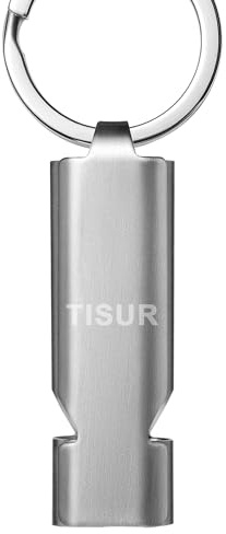 TISUR Loud Emergency Whistles,125db+ Lifeguard Safety Whistle Keychain for Surviva Camping Hiking dog whistle (Stainless (1-Pack))