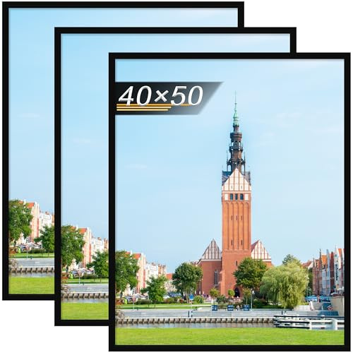Tinkeps Bilderrahmen 40x50 cm Schwarz 3er Pack, MDF | Bilderrahmen für Fotos, Poster, Kunstbilder, Wandmontage, Hoch- und Querformat, mit Acrylplatte, Zuhause, Büro, Galerie