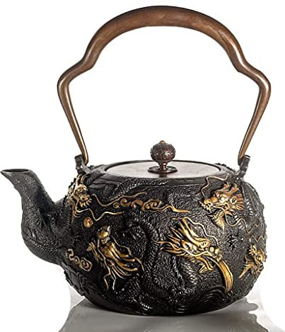 ZGFOZJGC Tetera Moderna de Hierro Fundido, Tetera de Estilo japonés Tetsubin, Tetera de Hierro Fundido de 1,2 l para Mantener el té Caliente, Tetera de Hierro Fundido de Alta Gama con patrón de Nueve