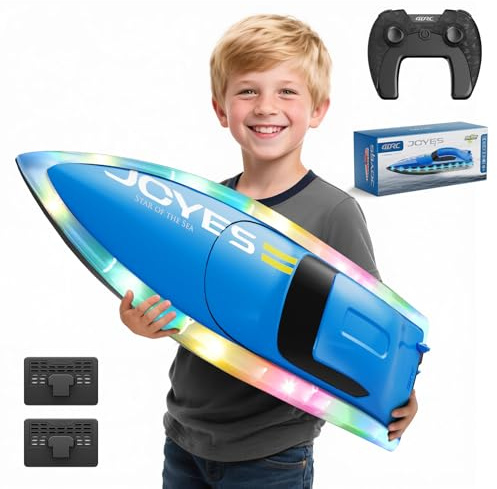 4DRC S7 RC Boat with LED Lights, Low Battery Warning, Self-balancing,50+ Min Running Time, 2 Rechargeable Batteries, 2.4 GHz Waterproof High Speed Remote Control Boats Pools Lakes Toy for Kids Adults