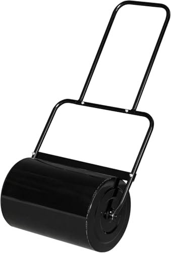 BCSRVCE Rasenwalze, Push/Pull-Rasenwalze aus Stahl, Wasser-/Sandfüllung, 10 Gallonen-Rasenwalze mit U-förmigem Push-Pull-Griff für Parks, Gärten, Höfe, Baseballstadien, Schwarz