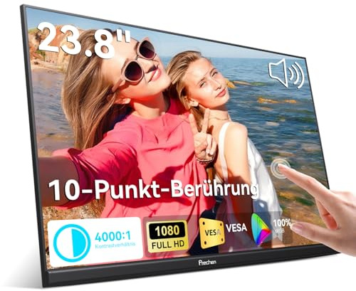 Monitor Táctil Portátil de 23,8 Pulgadas, 100 % sRGB, FHD 1080p, contraste 4000:1, Compatibilidad VESA, Altavoces, Soporte Ajustable en 90°, USB-C y HDMI, Pantalla Táctil Portátil de 75Hz para Ordenad