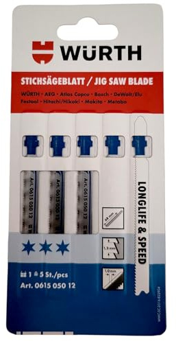 Würth Stichsägeblatt, Packung mit 5 Stück für Metal (Aluminium, Buntmetall). 3 Sterne Stichsägeblätter 68/1,2 (061505012)