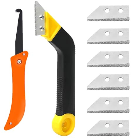 8 Pcs Professional Grout Removal Tool, tile grout remover with 6 Pieces Extra Replacement Accessories and 1 Hand Saw Angled Grout Rake，for Tile Cleaning, Grouting Tool Efficient Removal