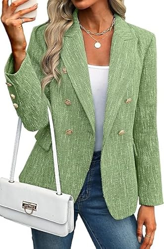 FM2018XSL Giacche Tweed da Donna, Open Front Plaid Tweed Suit Jackets Giacca da Ufficio a Maniche Lunghe Casual Blazer con Tasche Elegante Cappotto