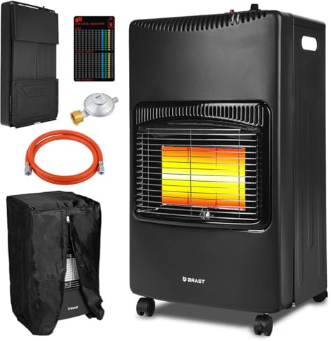 BRAST Gasheizer Keramik Vulkan 4200W | 3 Heizstufen | inkl. Schutzhülle Druckminderer mit Schlauch & Füllstandsanzeige | klappbar & mobil | für Gasflaschen bis 15kg | Gasheizung Heizstrahler Heizgerät
