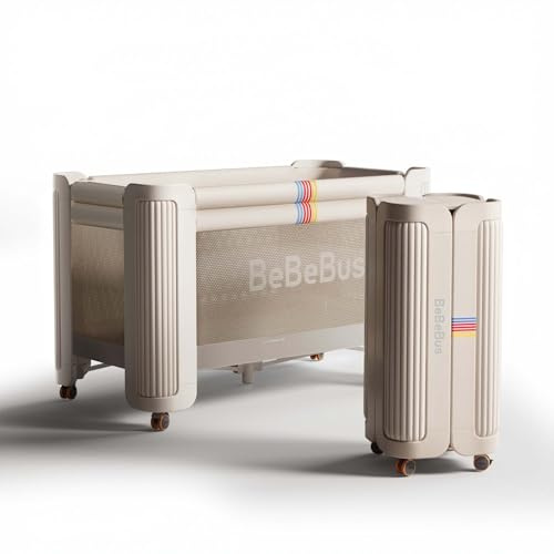 bebebus Kinderbett, Faltbar Kinderreisebett,Stoßfest & Atmungsaktiv Baby Bett, Höhenverstellbar, Tragbar, 4-Rollen-Vierrad-Lenkung， Reisebett ab Geburt bis 30 kg (Weiß Kinderbett)