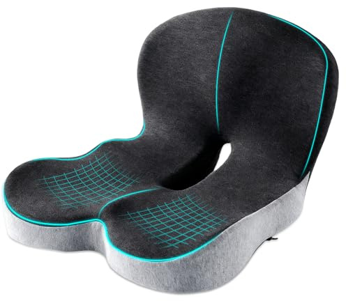 Weciau Memory Foam Seat Cushion, Ergonomic Coccyx Cushion for Tailbone Pain with Non-Slip Base, Detachable Office Chair Cushions for Workers, Car Drivers, Wheelchair (Grey)