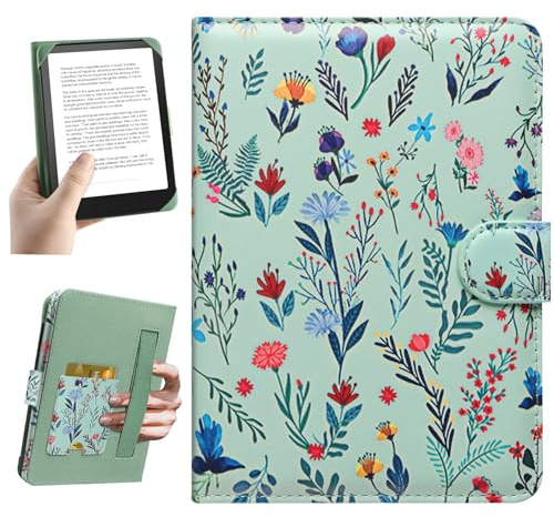 HoYiXi Universal Case for 6-inch Kindle eReader Compatible with Kobo/Voyaga/Pocketbook/Tolino E-Book Reader,6'' eReader Protective Cover with Built-in Card Slot,Flower