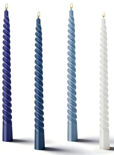 4Pcs 10'' Long Tapered Candles, Gradient Blue Candles, Non Drip Smokeless Dinner Taper Candles for Table Centrepieces Long Lasting for Wedding Baby Shower Christmas Party Dinner