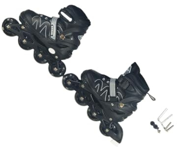 AMSLSIU Herren verstellbare Inline Skates, Fitness Skate, verschleißfeste Rollschuhe, Skating Schuhe für Jungen und Mädchen, Anfänger, Schwarz/M