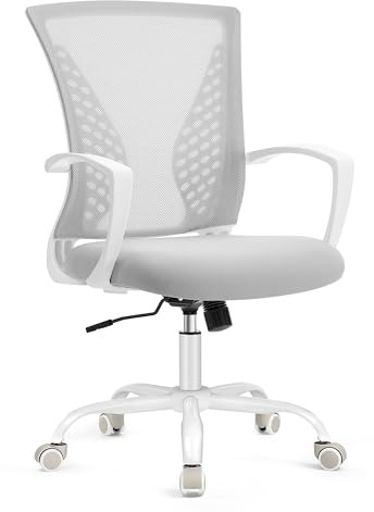 SONGMICS Sedia da Ufficio, Poltrona Girevole, Regolabile in Altezza, Inclinazione Libera, Seduta e Schienale in Rete Respirante, per Ufficio Studio, Portata di 120 kg, Grigio Tortora OBN022GD01